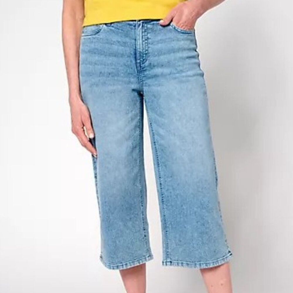 Denim&Co Light Blue Cropped Wide-Leg Jeans